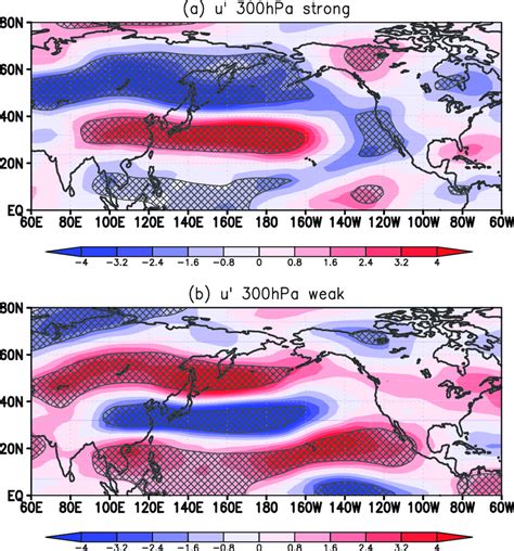 Composite Maps Of The Zonal Wind Anomaly M S At Hpa For A