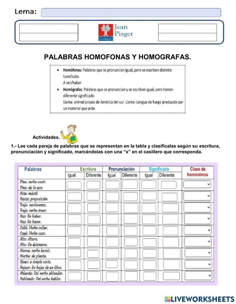 Palabras Homofonas Y Homografas Exercise In