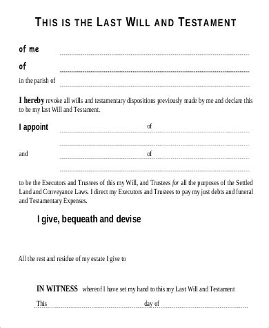 Simple Wills Free Printable Blank Forms