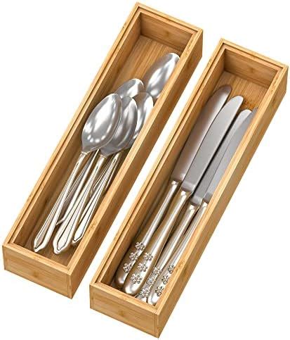 Amazon Kigley Pieces Bamboo Drawer Organizer Kitchen Utensils