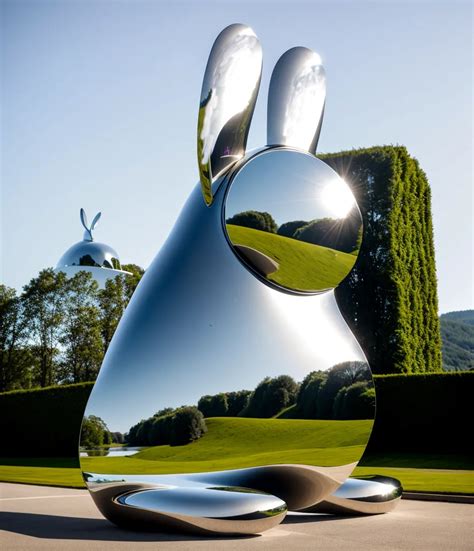 Elegance Captivating Striking Sitting Metal Bunny Sculpture