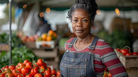 Premium Photo A Black Woman Supports Local Farmers Market With Her