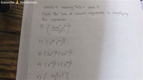 Grade 9 Lt3 Wk3 Apply The Laws Of Rational Exponents In Simplifying The Expression Youtube