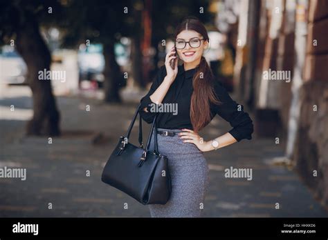 Beautiful Brunette With Glasses Stock Photo Alamy
