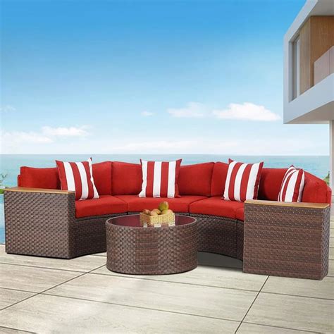 Devoko Piece Patio Outdoor Half Moon Wicker Sectional Sofa Set With