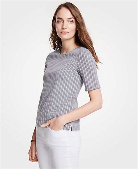 Petite Striped Knit Short Sleeve Top