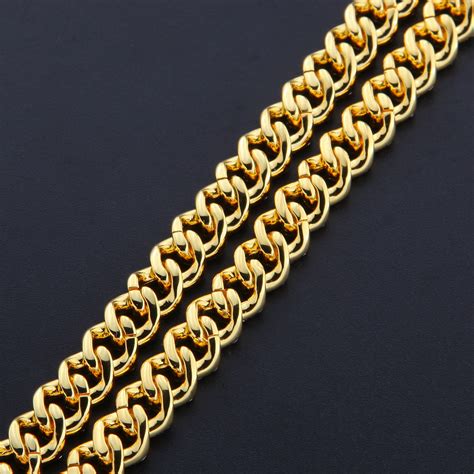 8mm Cuban Link Necklace Chain Fully Iced Yellow Gold Bijouterie Gonin