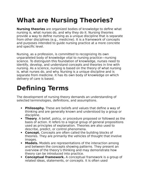 Summary Theories Lecture Notes 1 4 What Are Nursing Theories