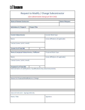 Fillable Online Item Request To Modify Subcontractor Form V Incl