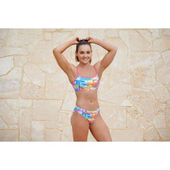 Funkita Swim Crop Eco Bikini Top Damen Poka Palm Bike