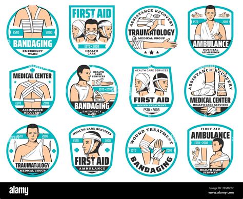 First Aid Traumatology Bandage And Clinic Emergency Ward Vector Icons