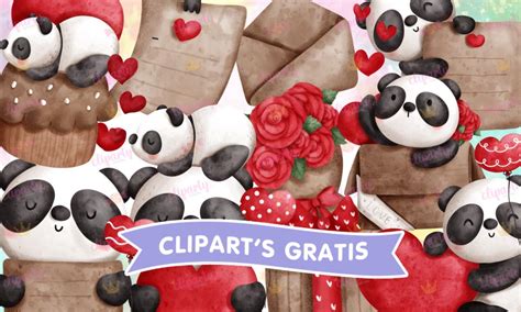 Cliparts Amor Y Amistad Pandas Rosas Watercolor Cliparty