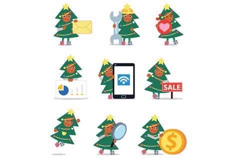 Set Of Character Christmas Tree Man Graphic By Cloudvector15 · Creative