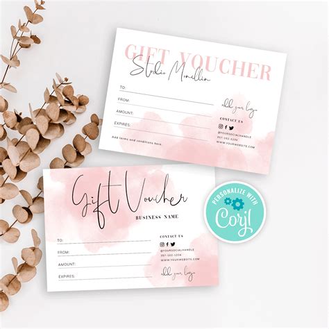 Pink Watercolor Gift Voucher - Editable Gift Certificate Template - Corjl