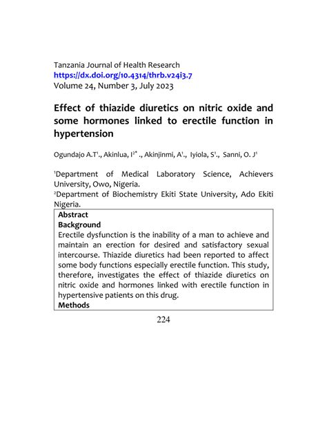 Pdf Effect Of Thiazide Diuretics On Nitric Oxide And Some Hormones