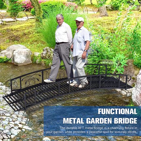 Kinbor 8 Ft Metal Garden Bridge Outdoor Decorative Footbridge With