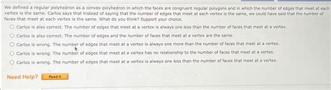 Solved We defined a regular polyhedron as a convex | Chegg.com