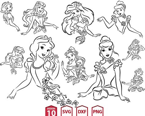 Disney Princess Flower outline Svg Bundle, UPP68 | Disney princess ...