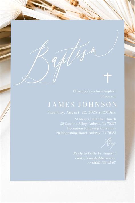 Dusty Blue Baptism Invitation Template White Cross Dusty Blue Christening Invite Printable