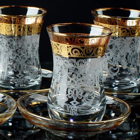 Vintage Turkish Tea Glasses Cups Saucers Set Of For Women Glassware