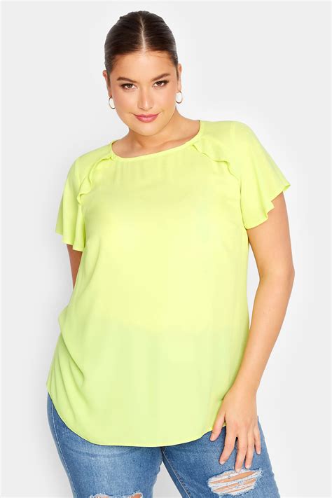 YOURS Plus Size Curve Yellow Frill Short Sleeve Blouse Yours Clothing