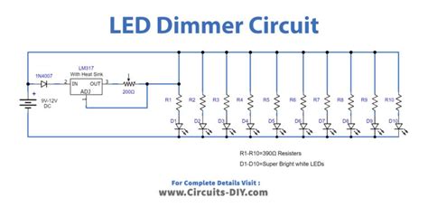 LED Dimmer Circuit Using LM317 Voltage Regulator IC