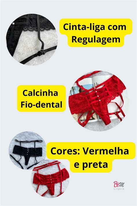 Kit Calcinha Fio Dental Atena Cinta Liga BBM Lingerie Lingerie