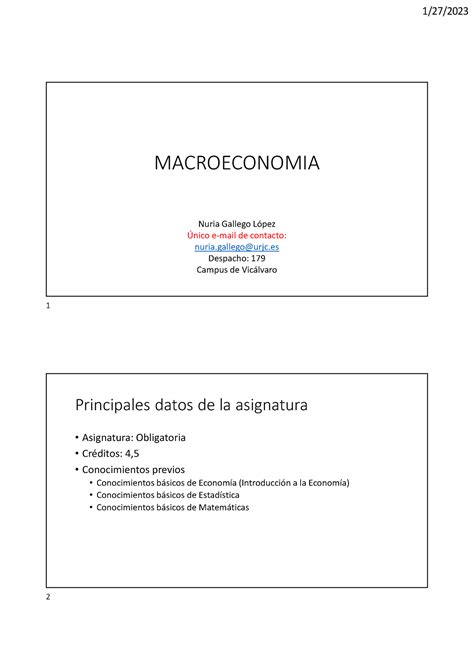 Presentación De Macroeconomía Macroeconomia Nuria Gallego López Único E Mail De Contacto