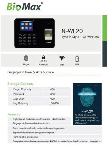 Biomax N Wl20 Fingerprint Attendance System With Wifi And Smart Office