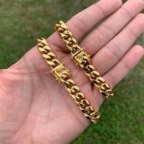 10mm Gold Cuban Bracelet Men Etsy