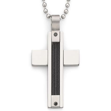 Mens Color-Enhanced Black Diamond Cross Pendant Necklace, Color: Grey ...