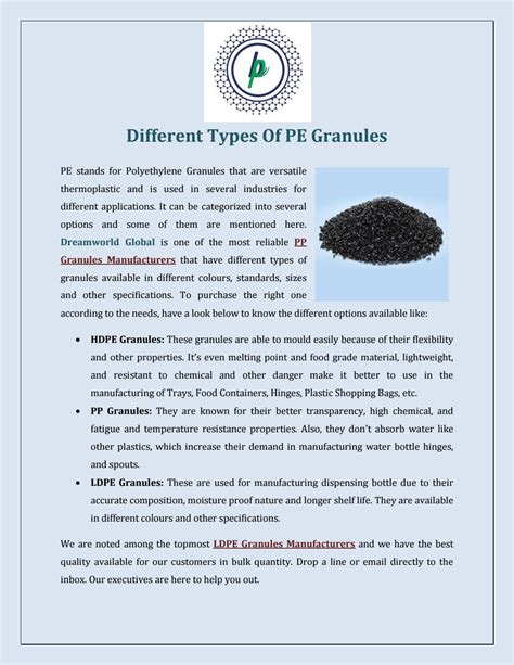 Different Types Of PE Granules by Dreamworld Global - Issuu