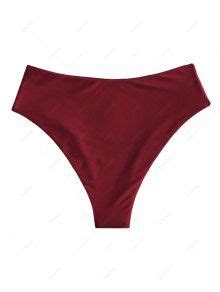 Zaful High Waisted High Leg Plain Bikini Bottom In Deep Red Zaful