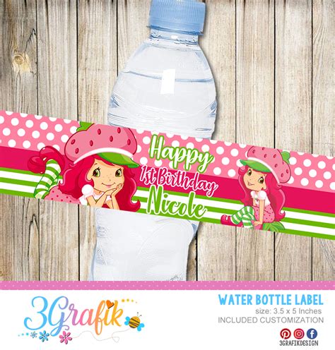 Strawberry Shortcake Water Bottle Label Digital Strawberry Shortcake