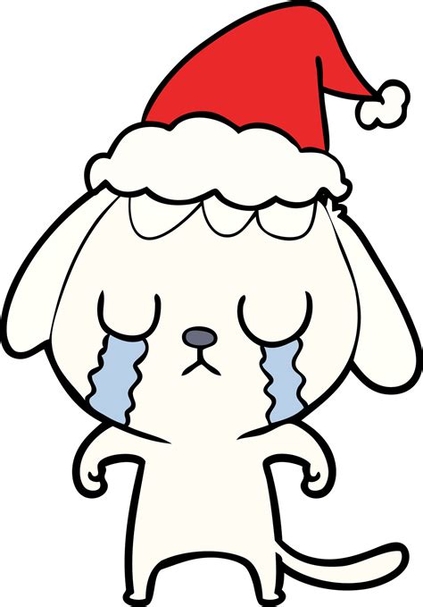 cute line drawing of a dog crying wearing santa hat 10239890 Vector Art ...