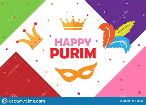 Happy Purim Visitekaartje Met Traditionele Purim Symbolen