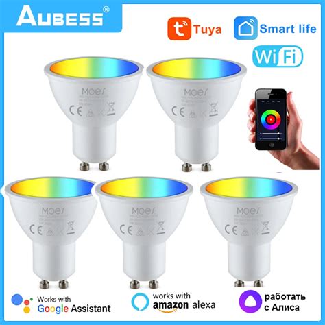 Aubess Ampoules LED Intelligentes WiFi Tuya GU10 RGBCW 5W Lampes