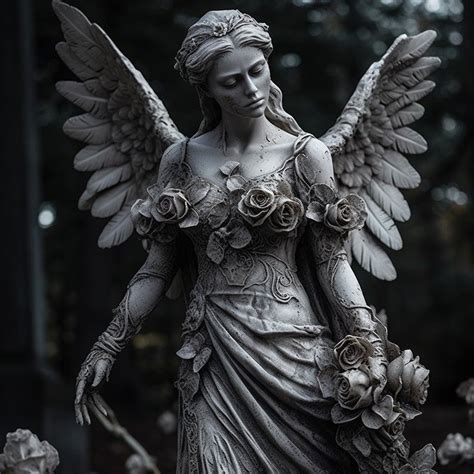 Gothic Angel Statue with Flowers