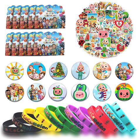 134pcs Cocomelon Badge Bracelet Wristbands Stickers Invitation Card