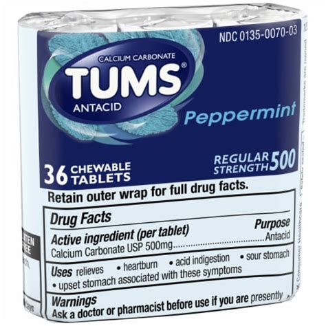 Tums Peppermint Chewable Antacid Tablets 36 Ct Fred Meyer