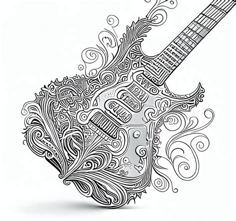 10 Pack Stress Relief Coloring Pages Guitar Digital Print Filigree