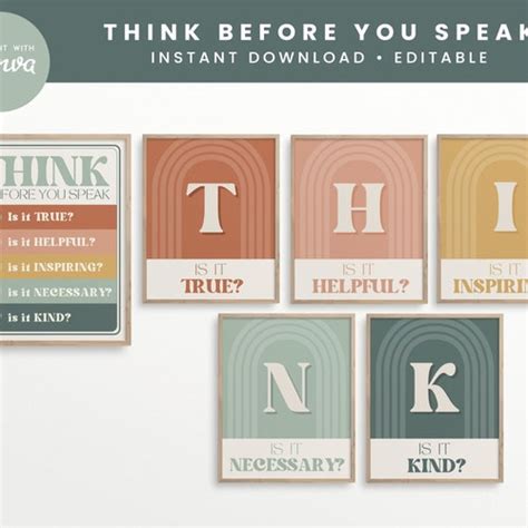 Editable Think Classroom Printable Posters Think Before You Etsy