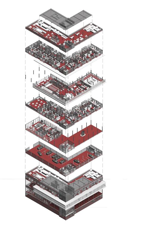Perspectiva explodida - Residencia Estudantil - Quadro a Quadro - Praia Vermelha - RJ - FAU