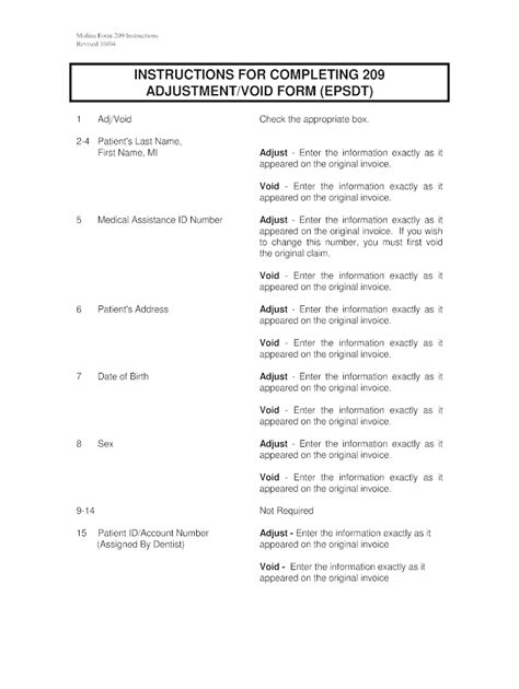 Fillable Online Instructions For Completing 209 Adjustment Void Form