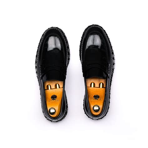 BLACK PATENT LEATHER SILVER STUDDED LOAFER - Stanlion