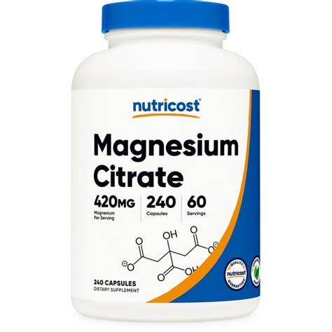 Nutricost Magnesium Citrate 420mg 240 Non Gmo Gluten Free Vegetarian Capsules 60 Servings