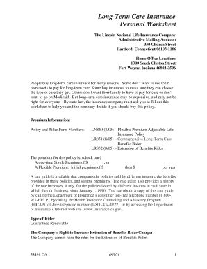 Fillable Online Long Term Care Insurance Personal Worksheet Fax Email