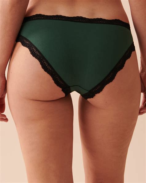 Modal And Lace Trim Bikini Panty Pine Green La Vie En Rose