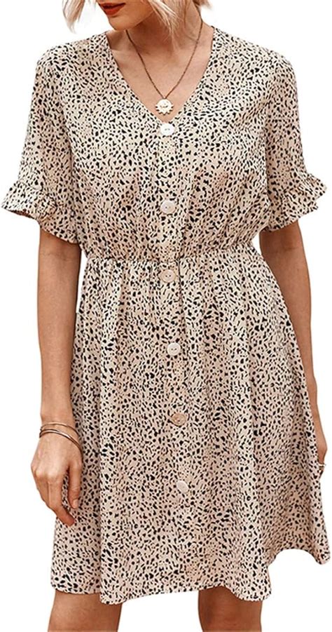 Lobty Damen Kleider Mit Leopardenmuster Boho Vintage Sommerkleid V