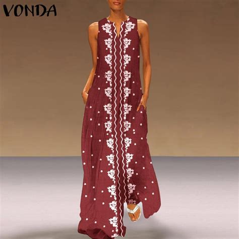 Vonda Outono Novo Roupas Femininas Vintage Impresso Longo Maxi